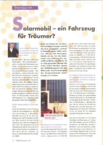 Zeitungsartikel 1996 EnergieMagazin Stadtwerke Bremen Solarmobil ein Auto für Träumer Interview Möhrstedt